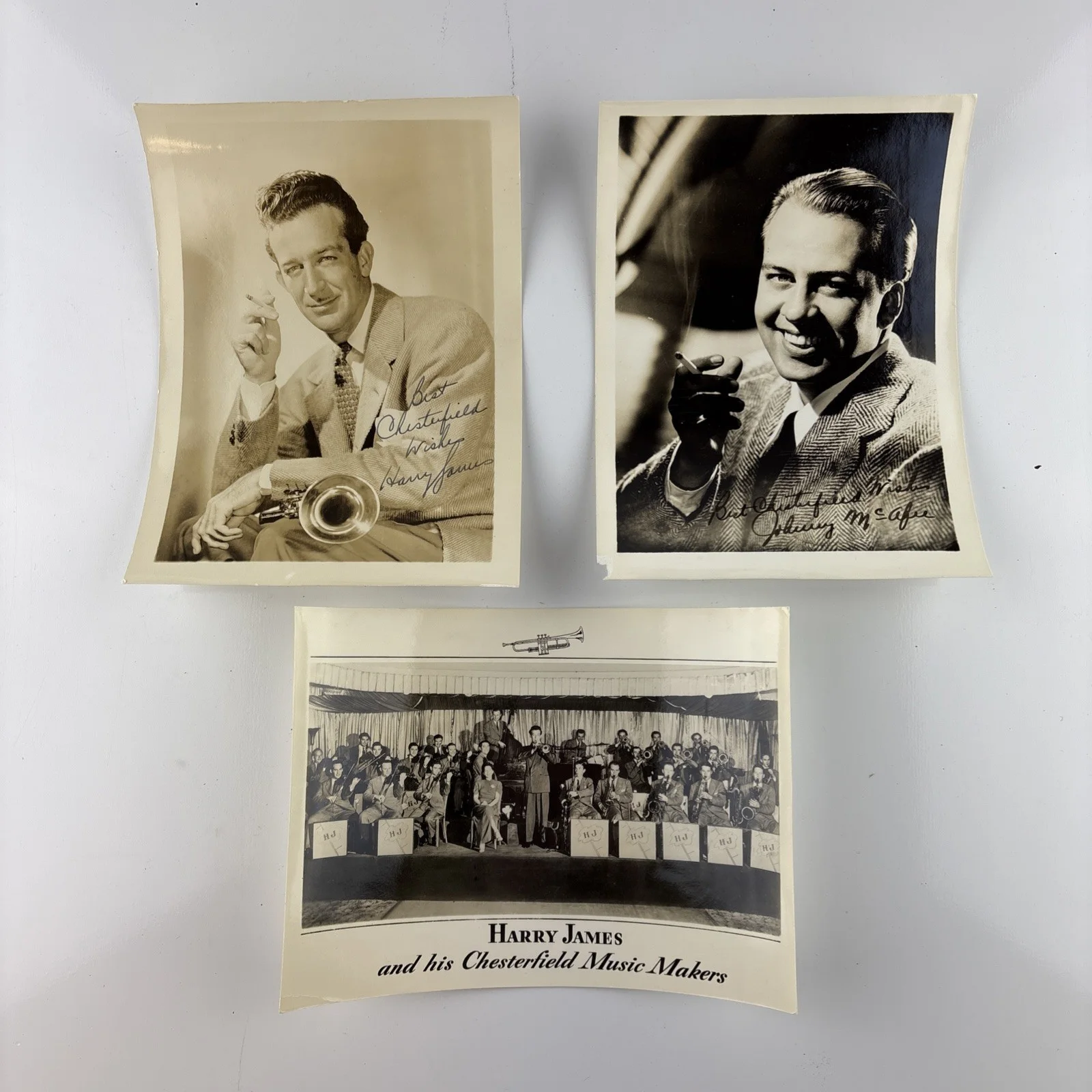 Harry James — Vtg Harry James Chesterfield collection (3) Signed Autographs 5x7 Big Band