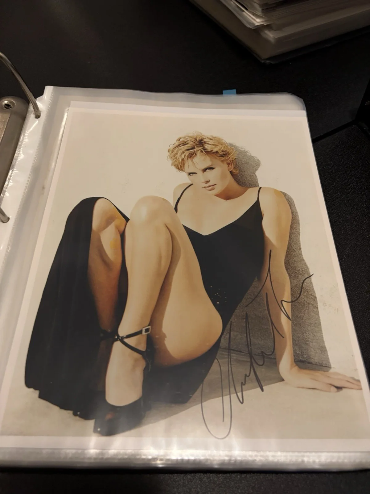 Charlize Theron Signed 8x10 Color Glamour Photo - Black Bodysuit Autograph, image 2