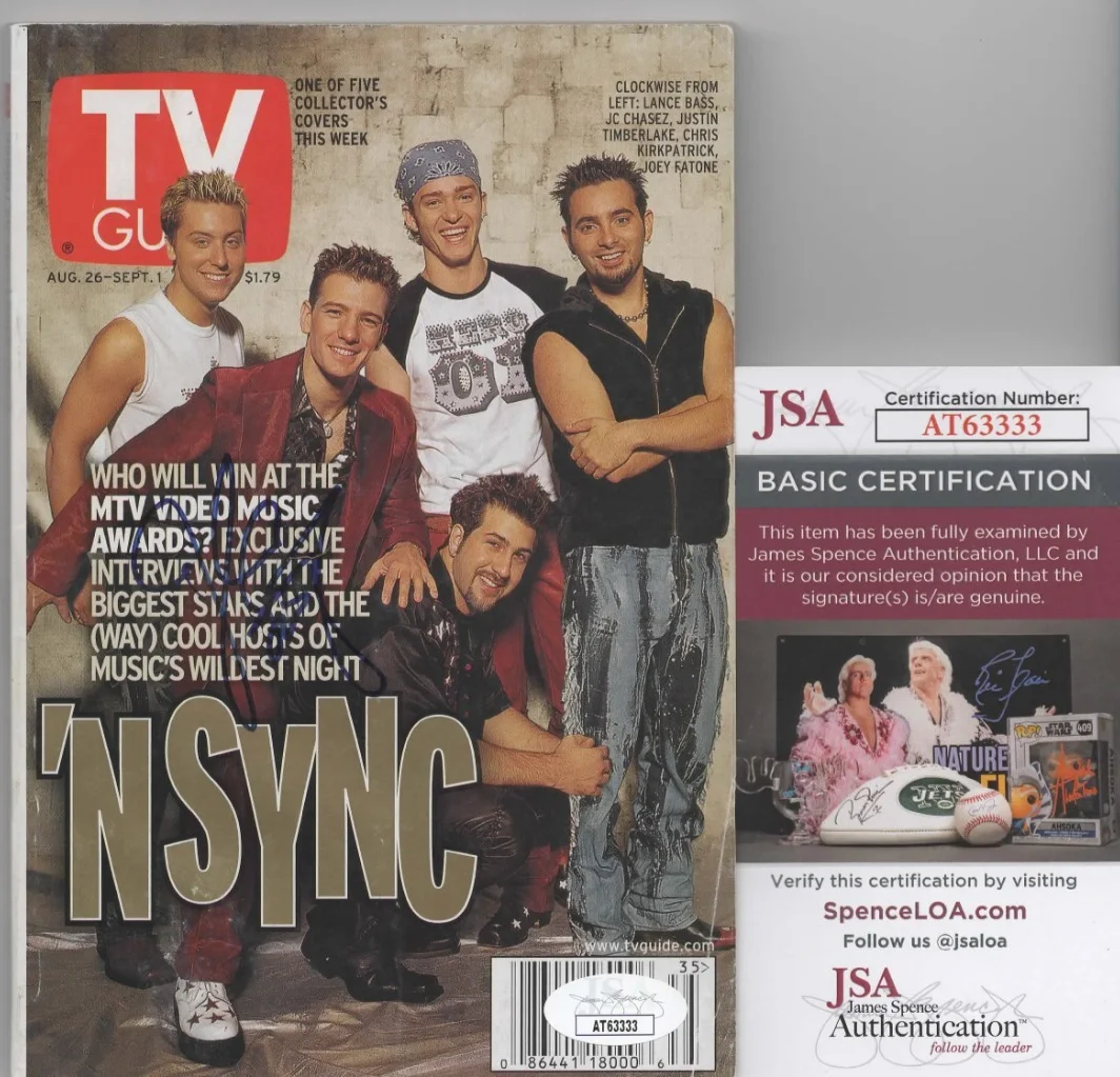 JC Chasez — JC Chasez signed TV Guide Magazine w/ JSA COA #AT63333 NSYNC