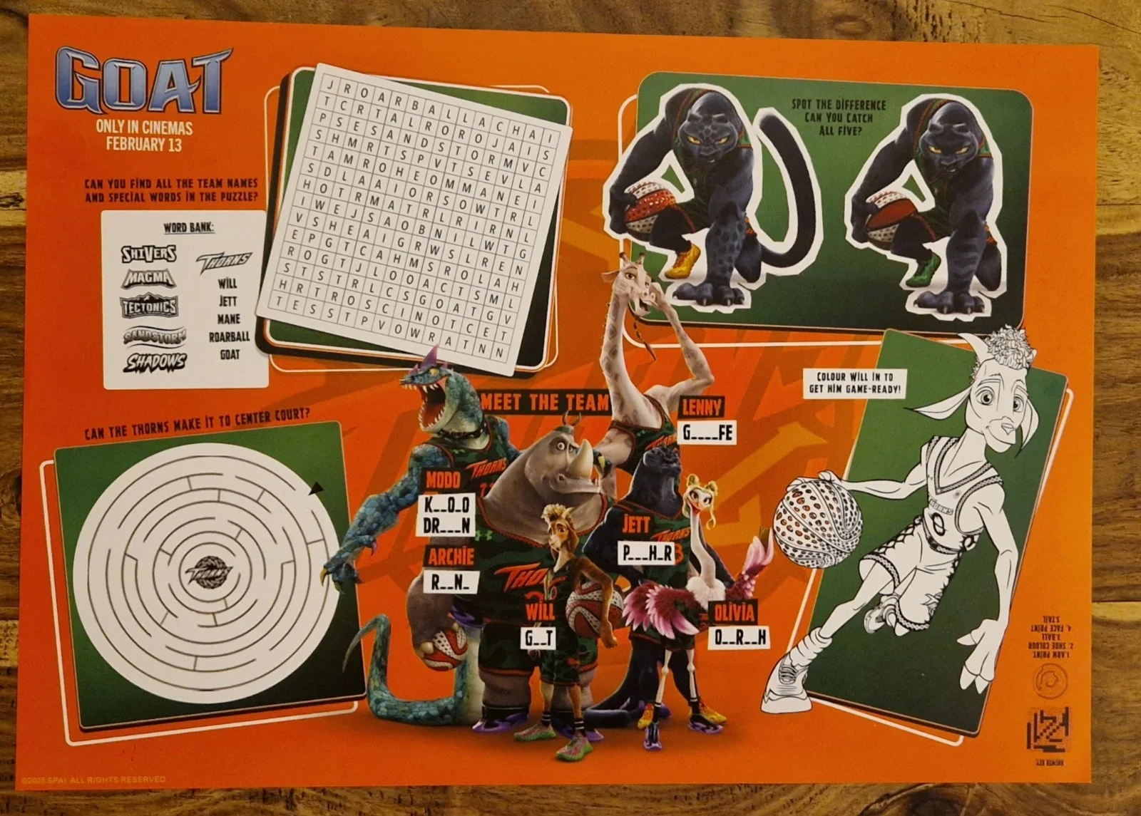 Cineworld Exclusive GOAT A3 Activity Sheet, изображение 2