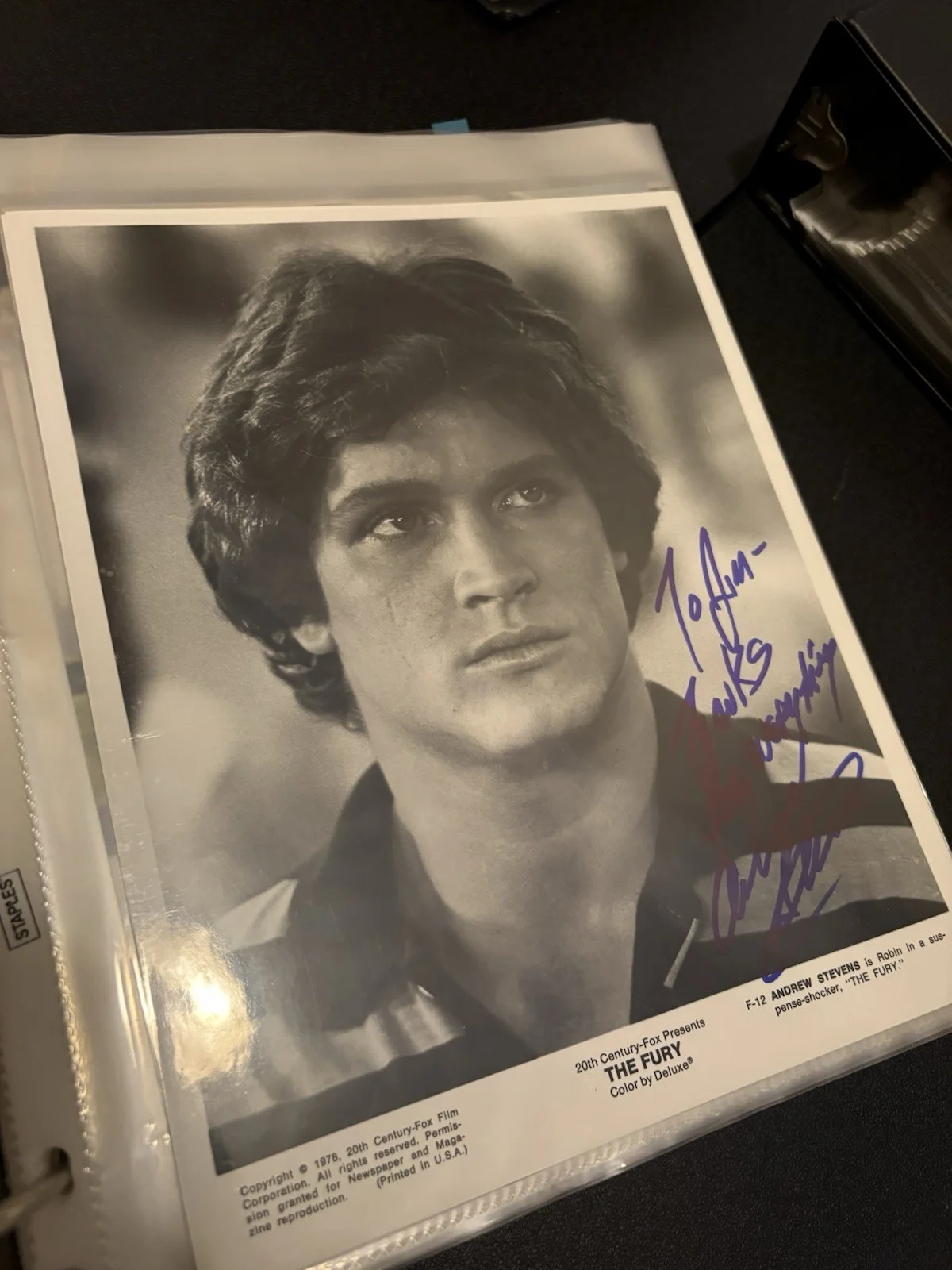 Andrew Stevens Signed 8x10 Photo - The Fury Robin Sandza Inscribed To Jim, изображение 2