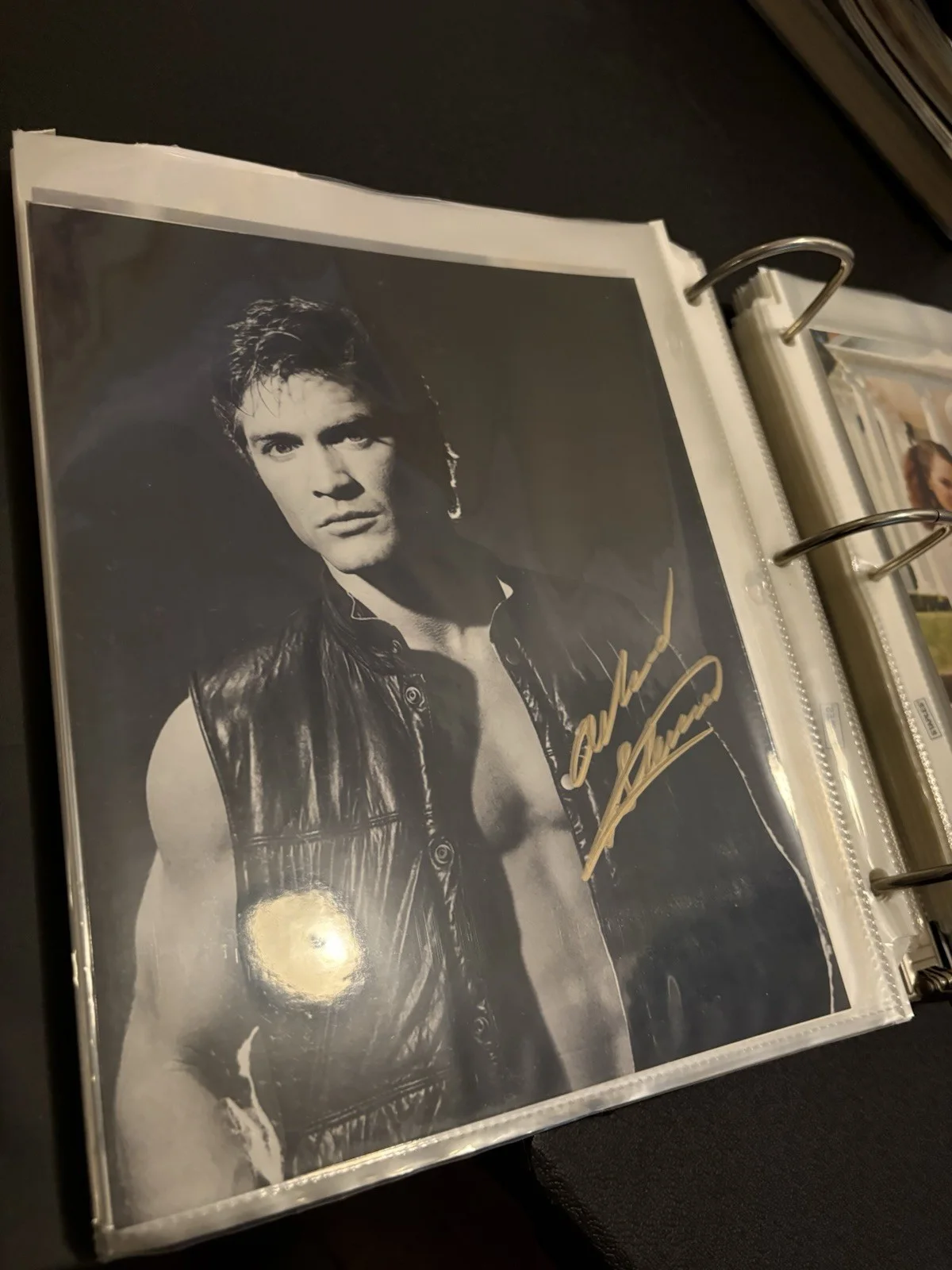 Andrew Stevens Signed 8x10 B&W Portrait - Leather Vest Gold Autograph, изображение 2