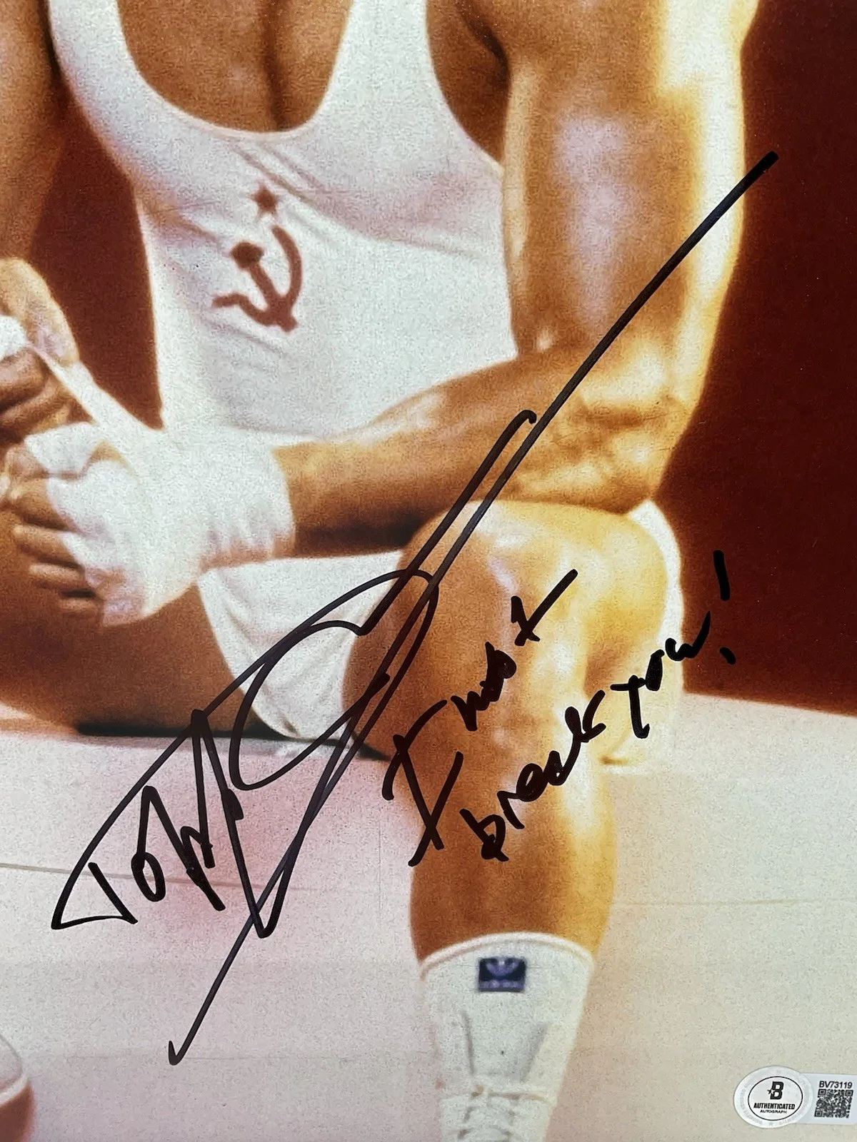 Dolph Lundgren — Dolph Lundgren signed 11x14 BAS Rocky signed photo I Must Break You Inscription, image 2