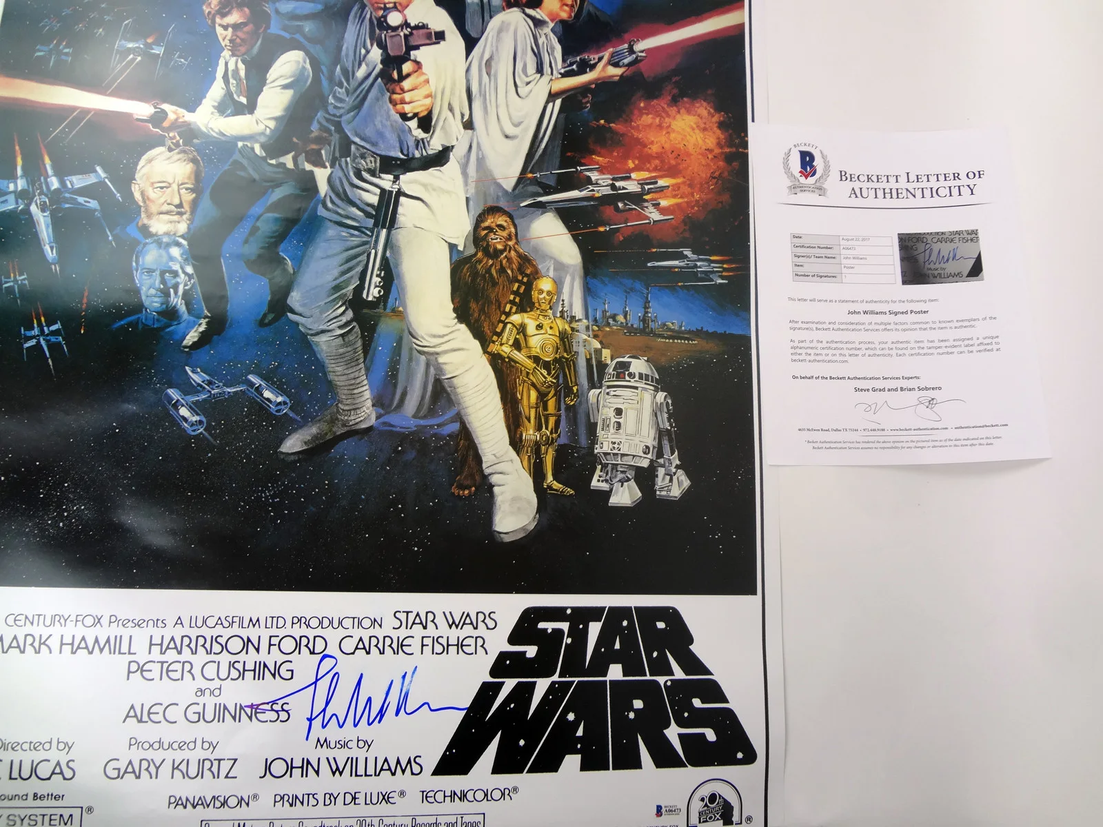 John Williams — John Williams Composer Signed Star Wars Full Size Movie Poster Beckett BAS COA, изображение 2