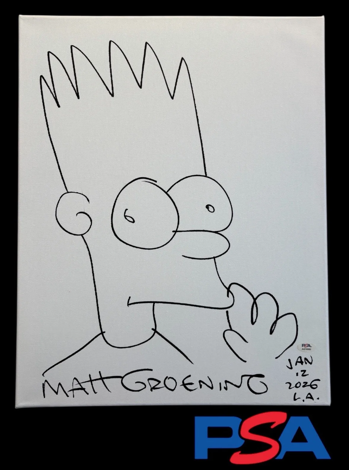 Matt Groening — Matt Groening Signed 16x20 Canvas Bart Simpson Sketch PSA/DNA LOA 10 AUTO, изображение 3