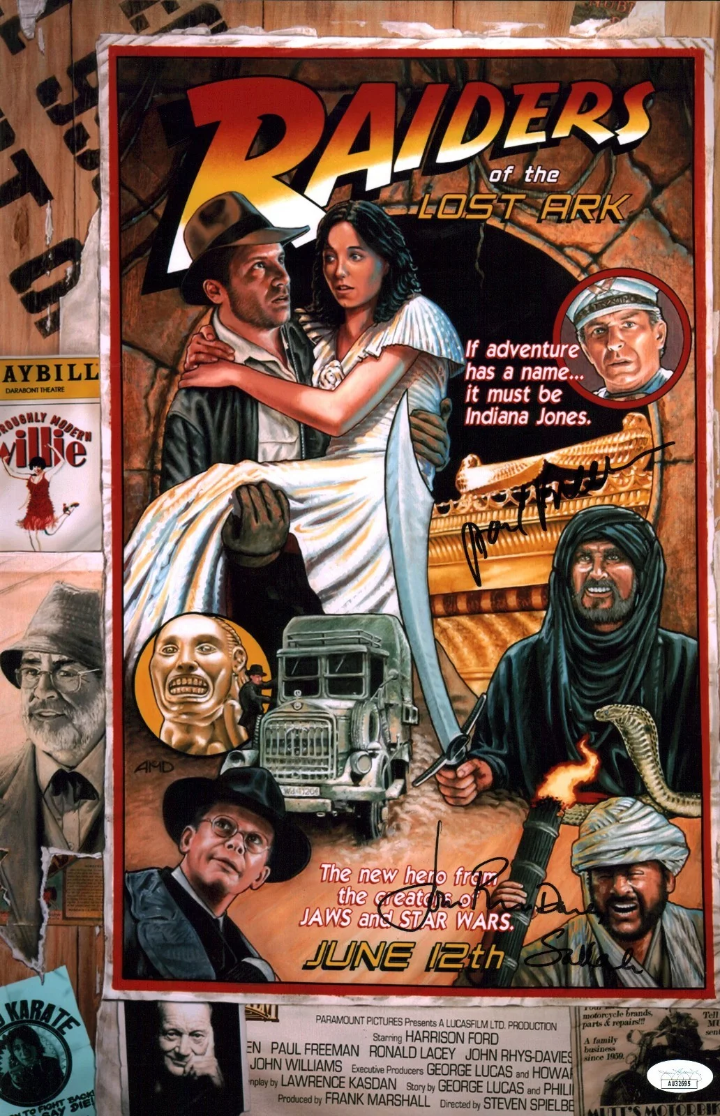 John Rhys-Davies, Paul Freeman — Indiana Jones 11x17 Signed Photo Poster John Rhys-Davies +1 JSA Certified Auto