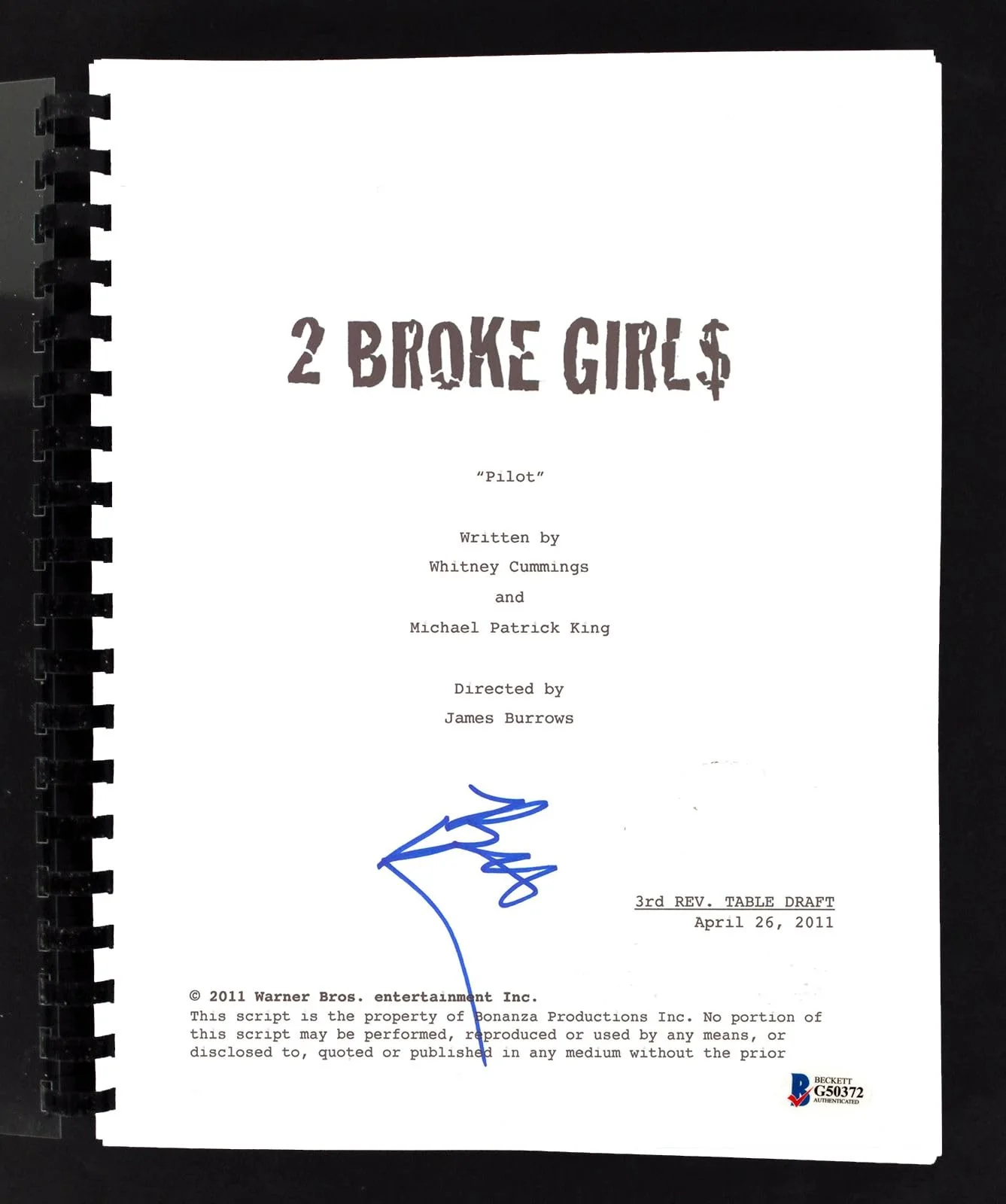 Beth Behrs — Beth Behrs Authentic Signed 2 Broke Girls Pilot Episode Tv Script BAS #G50372, image 3