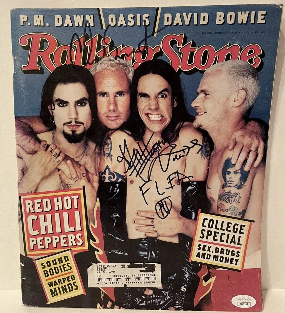 Red Hot Chili Peppers Signed x3 Rolling Stone Magazine 1995 Kiedis Flea JSA COA, изображение 2