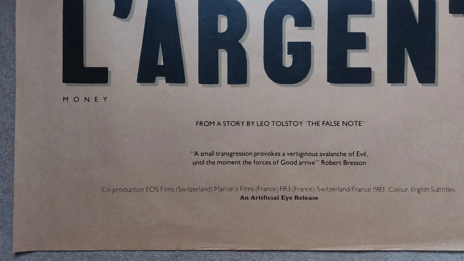 L'ARGENT Original UK Quad Poster, image 3