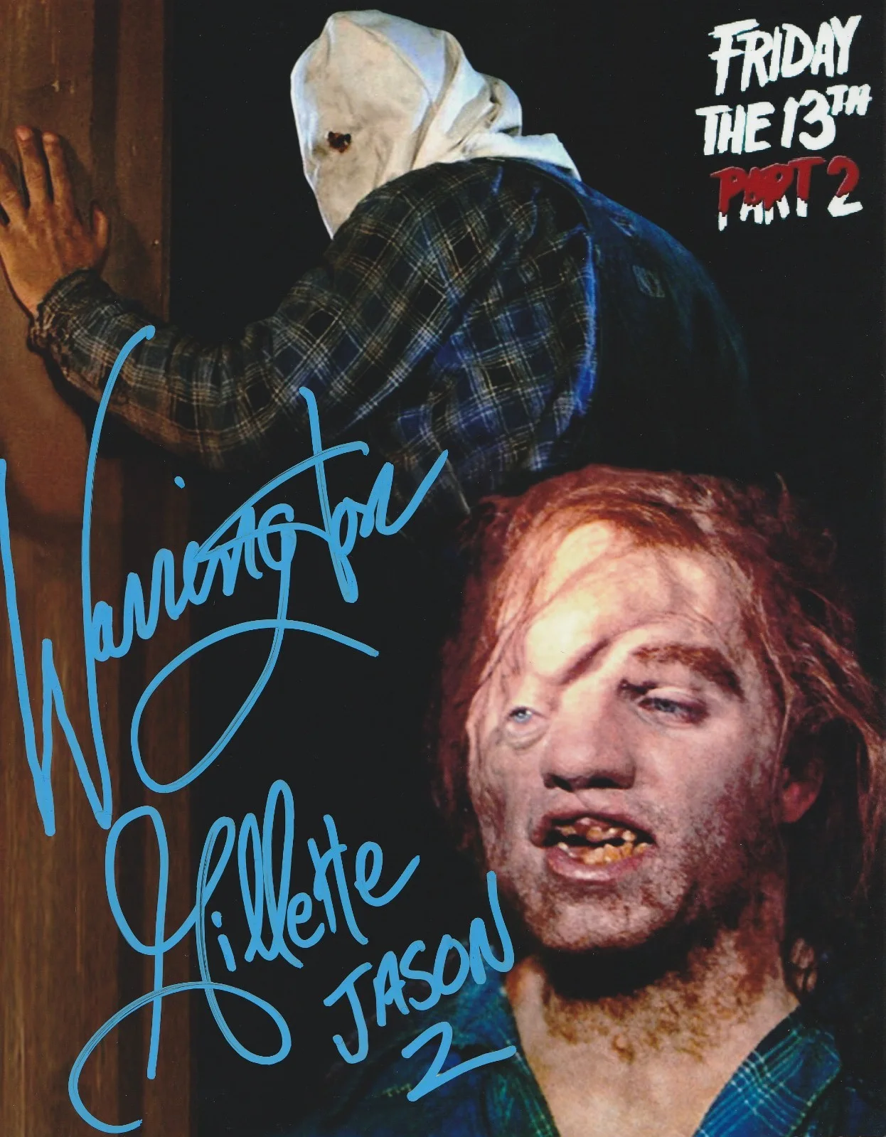 WARRINGTON GILLETTE — WARRINGTON GILLETTE SIGNED 8X10 COLOR PHOTO FRIDAY THE 13TH PART 2 AUTOGRAPH
