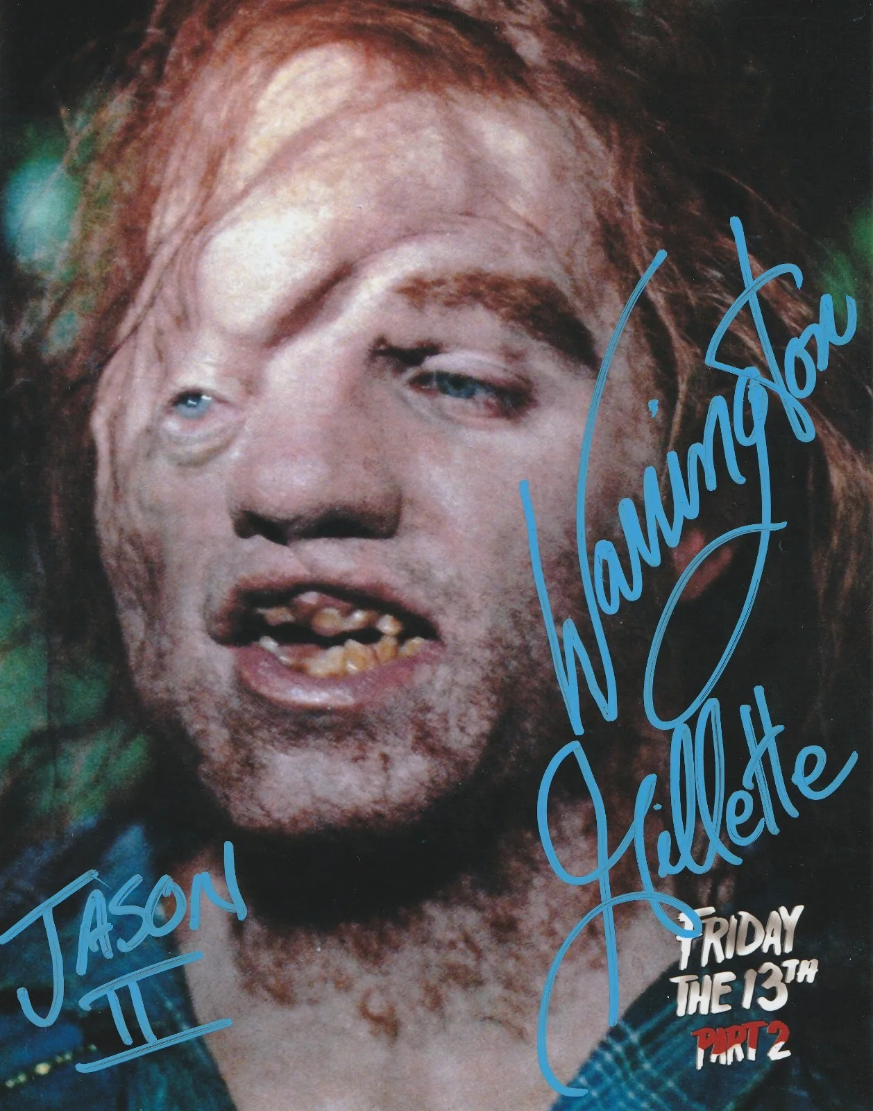 WARRINGTON GILLETTE — WARRINGTON GILLETTE SIGNED 8X10 COLOR PHOTO FRIDAY THE 13TH PT 2 AUTOGRAPH JASON