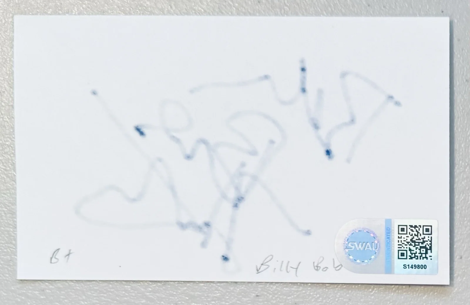 Billy Bob Thornton Signed Autographed 3x5 Card SWAU Cert Sling Blade Bad Santa, image 2