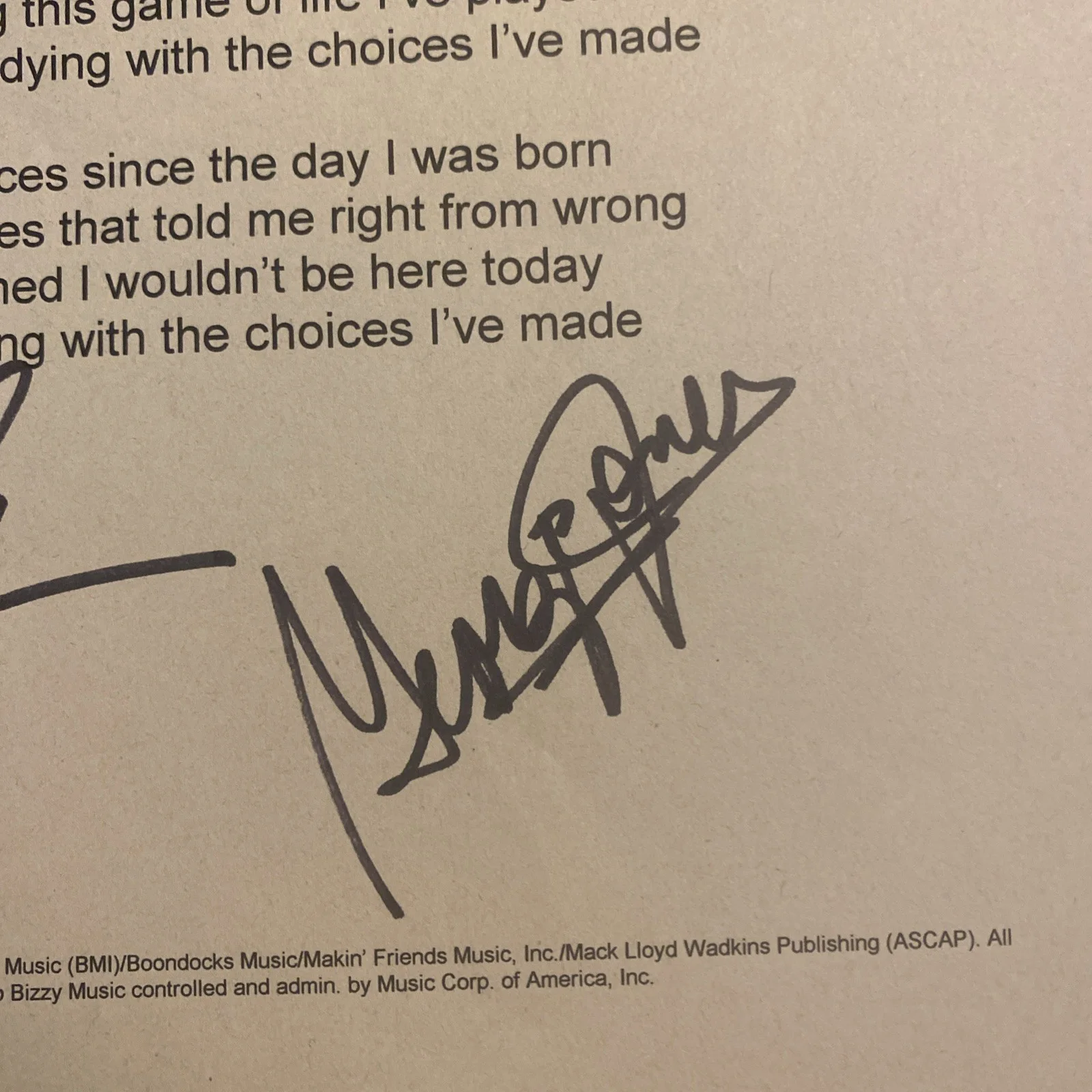 Rare Billy Yates George Jones “CHOICES” Lyric Sheet Signed Autographed JSA, изображение 3