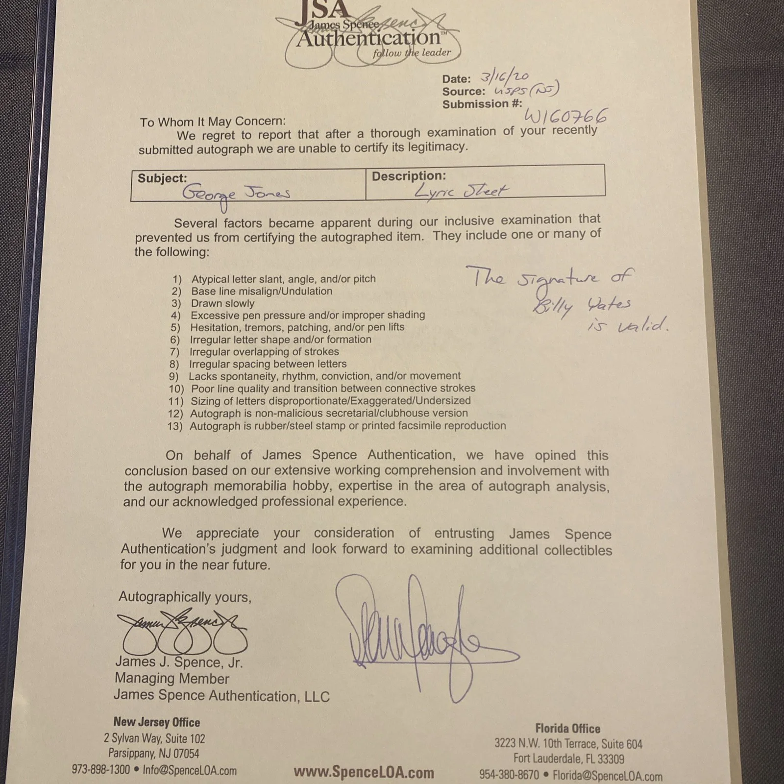 Rare Billy Yates George Jones “CHOICES” Lyric Sheet Signed Autographed JSA, изображение 4