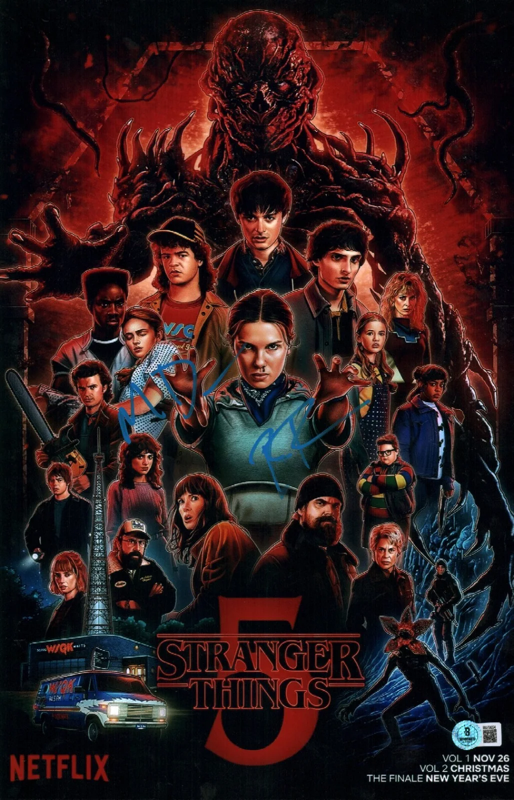 matt and ross duffer — DUFFER BROTHERS SIGNED STRANGER THINGS 11X17 PHOTO MATT ROSS SEASON 5 BAS COA