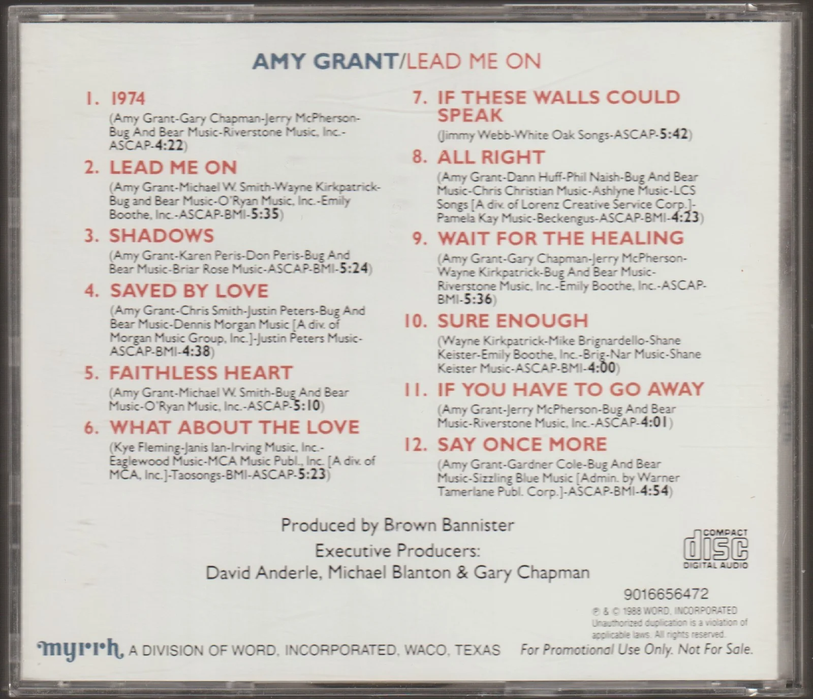 AMY GRANT- Lead Me On Promotional Gold Picture CD SIGNED #2474 of 4150 Autograph, изображение 4