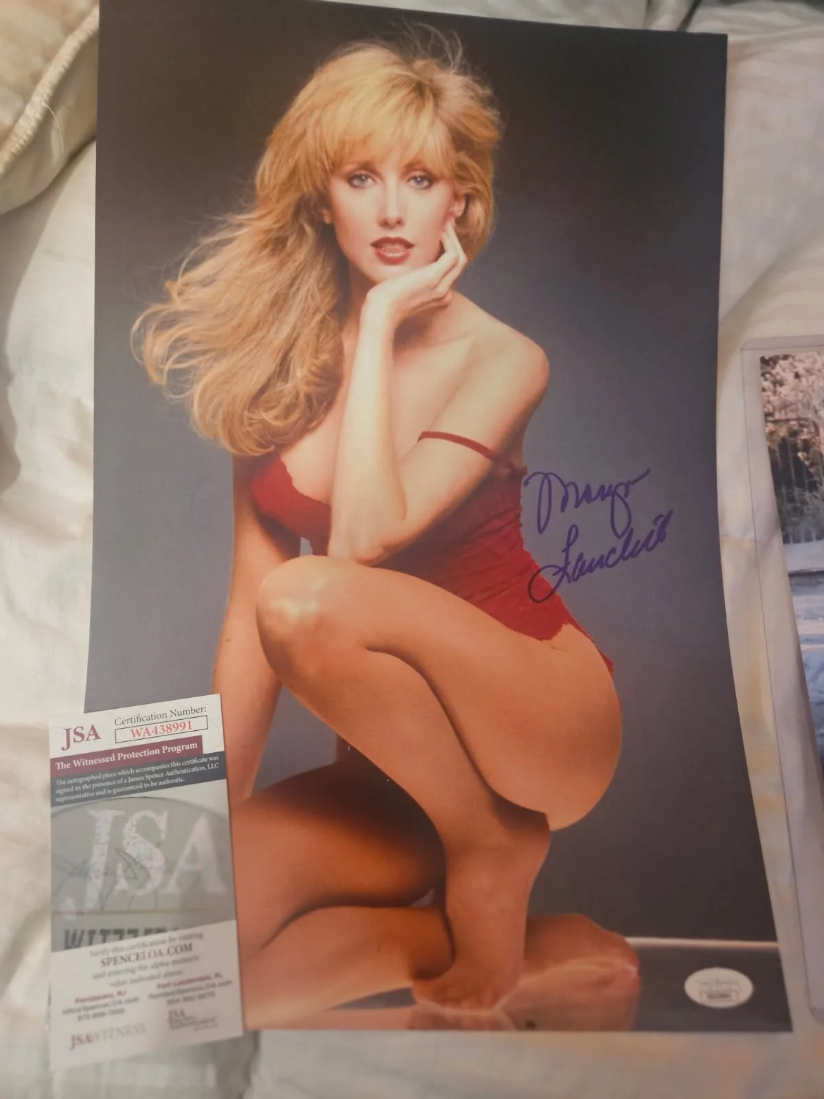 Morgan Fairchild — Morgan Fairchild autographed 11x17 red teddy sexy photo JSA Certified