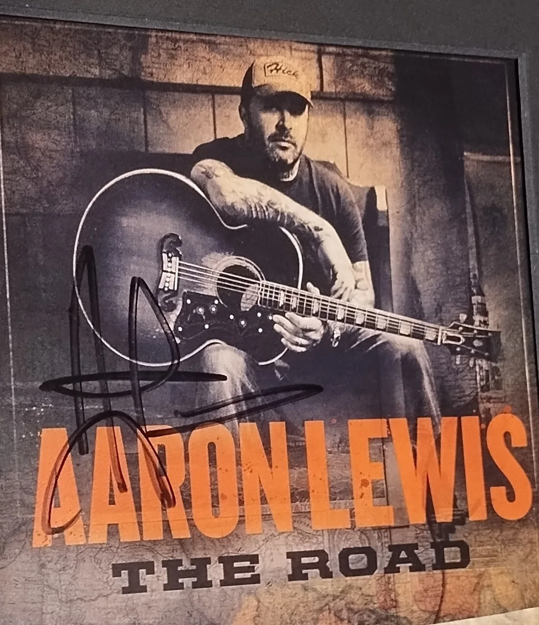 AARON LEWIS SIGNED GUITAR PLAYING CD THE ROAD CUSTOM FRAMED STAIND JSA CF14343 #, image 2