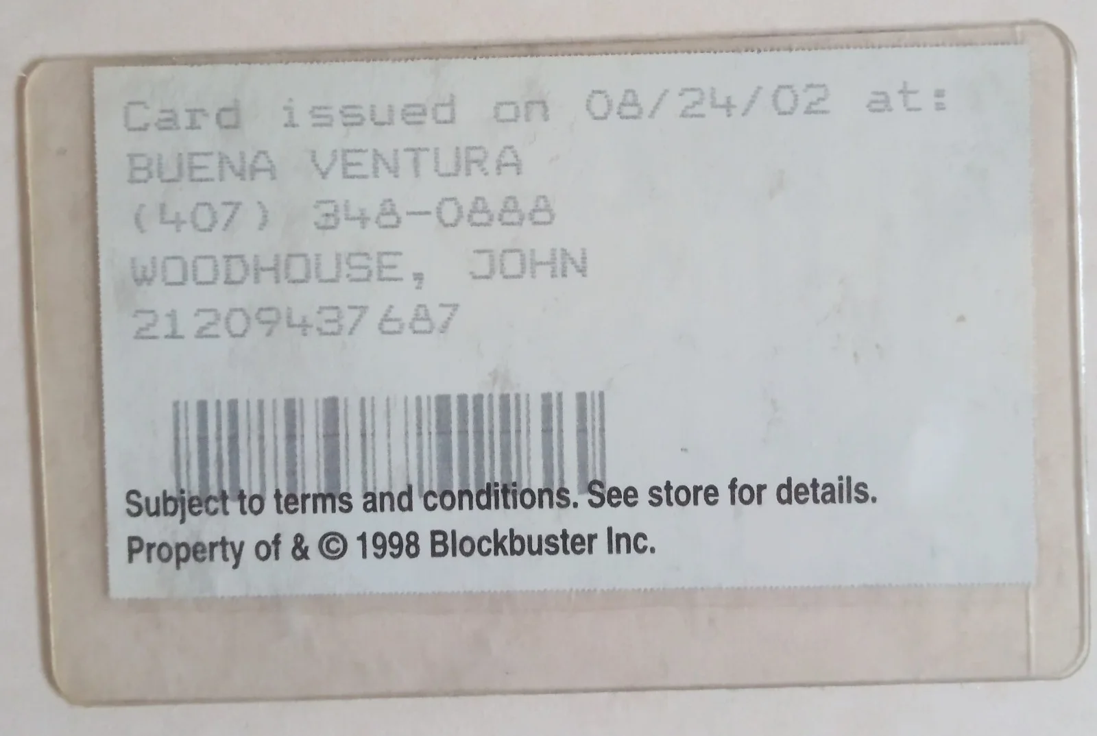 Laminated Blockbuster Video Membership Card (2002), image 2