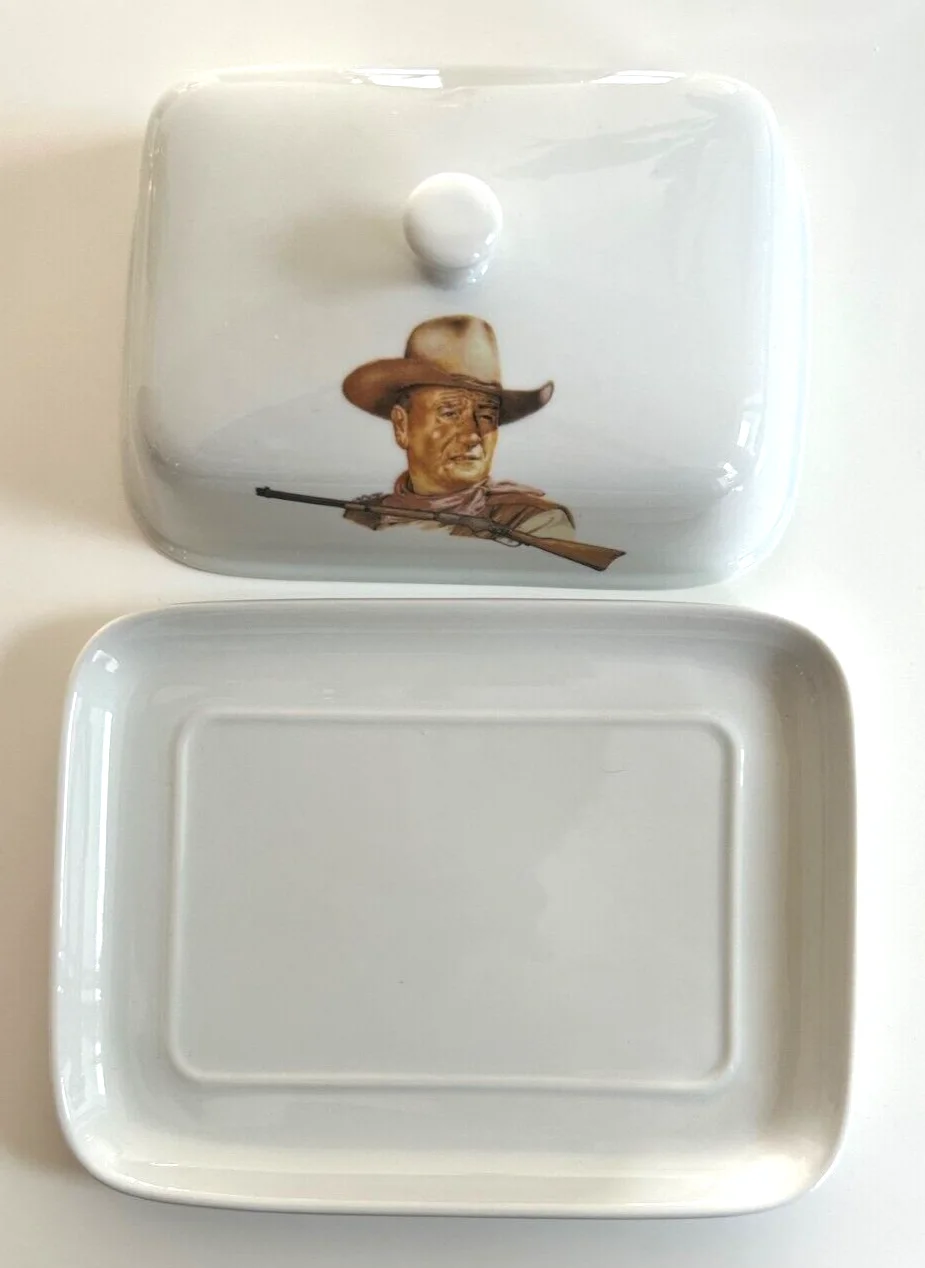 JOHN WAYNE white ceramic BUTTER DISH Kitchenalia, image 2