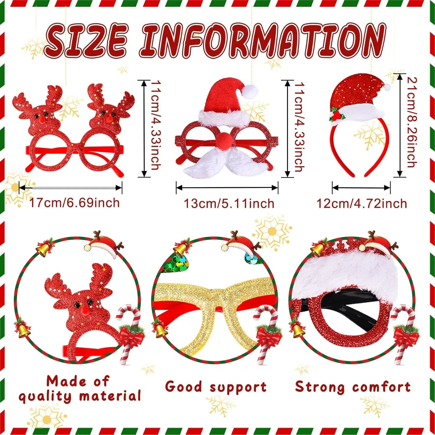 32 Pack Christmas Glasses Frame & Headbands Set W/ Different Cute Designs, image 3