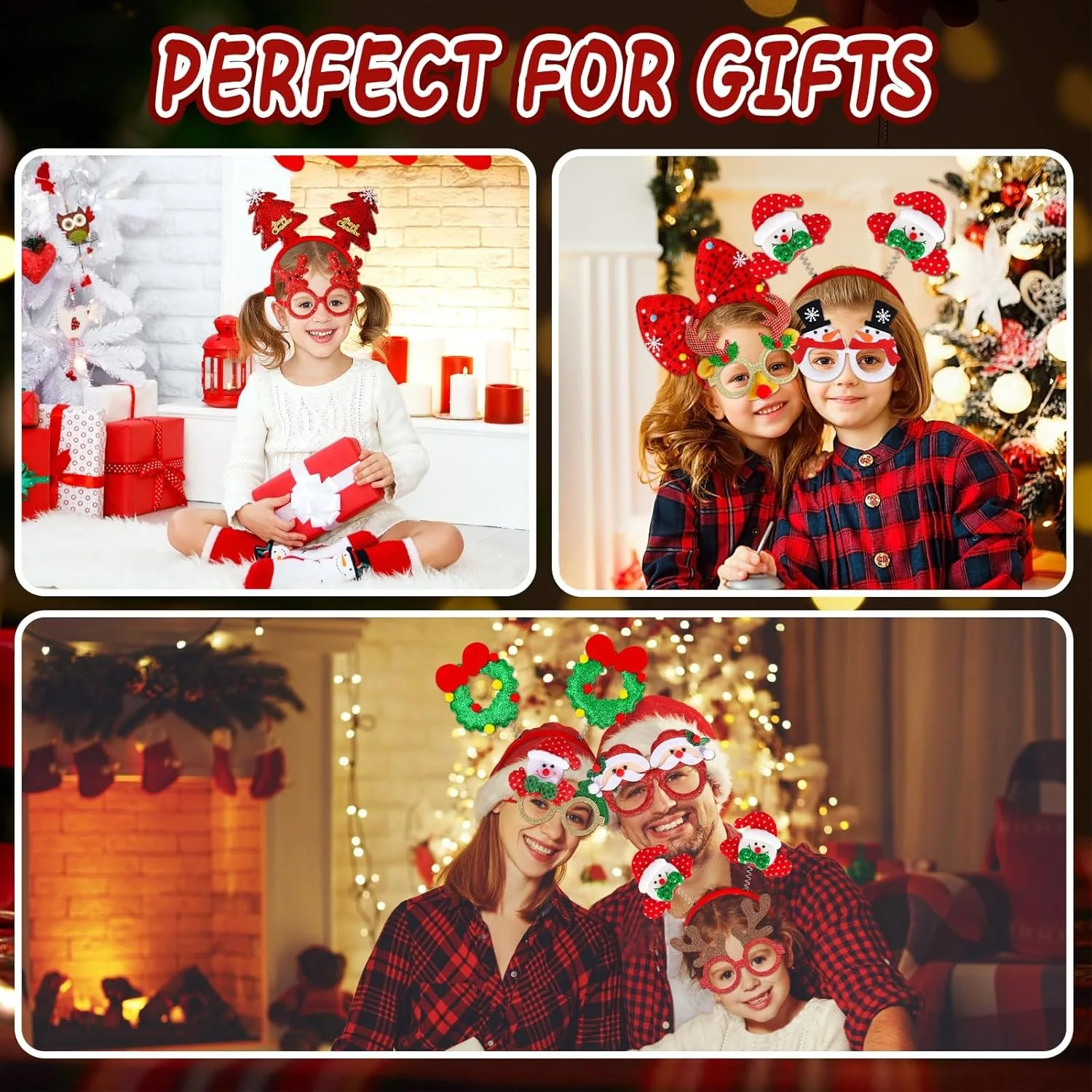 32 Pack Christmas Glasses Frame & Headbands Set W/ Different Cute Designs, image 4