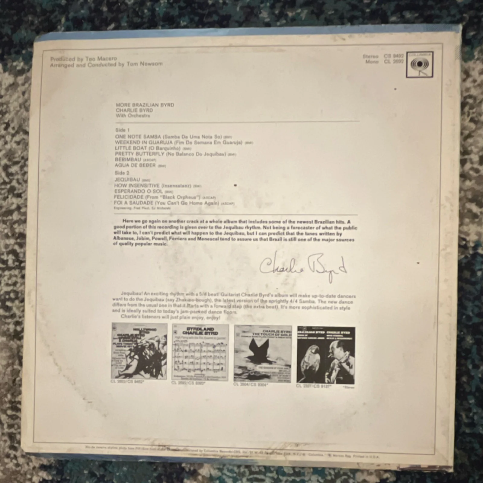 Charlie Byrd More Brazilian Byrd Signed Original Vinyl Record, изображение 2
