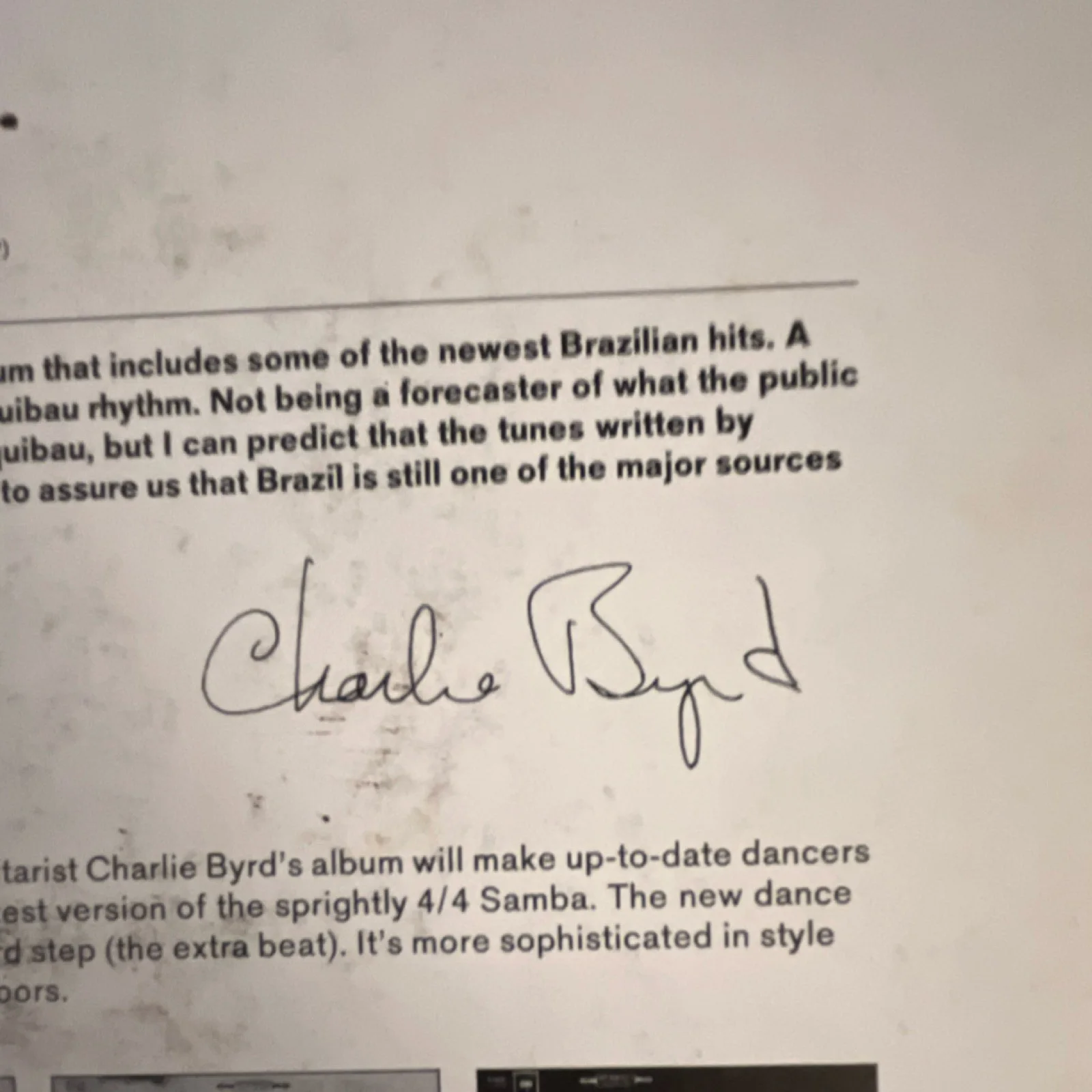 Charlie Byrd More Brazilian Byrd Signed Original Vinyl Record, изображение 3