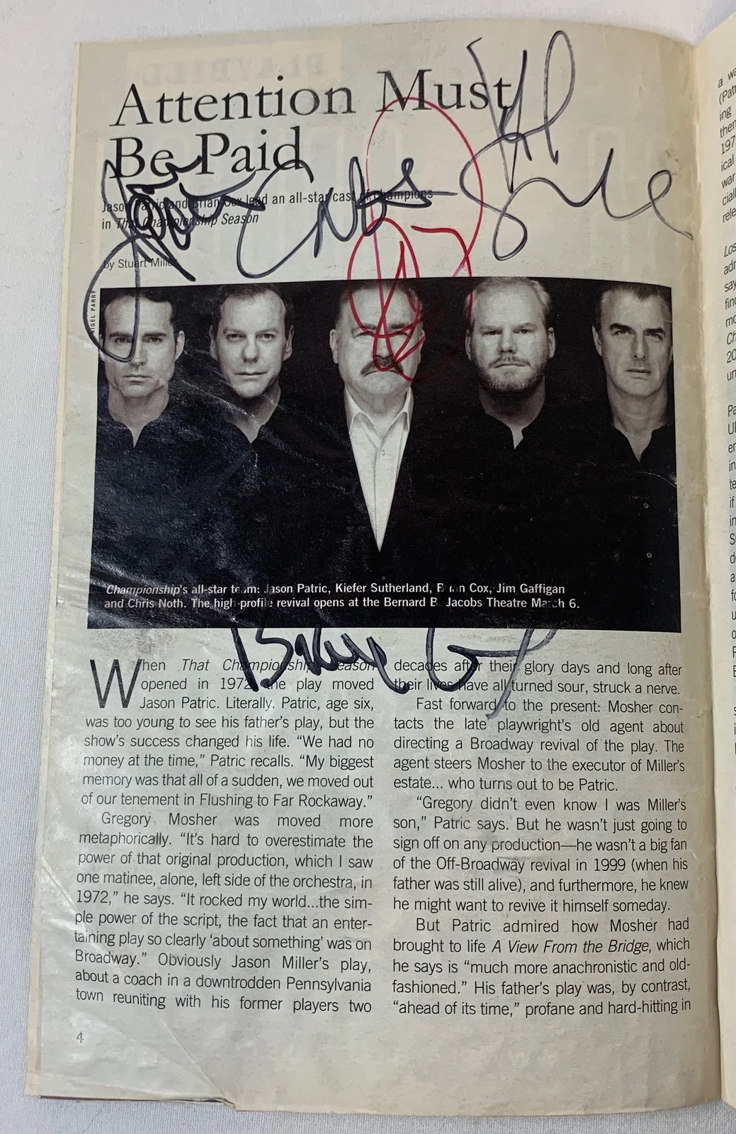 2011 THAT CHAMPIONSHIP SEASON Playbill~SIGNED by THE WHOLE CAST on interior, изображение 3