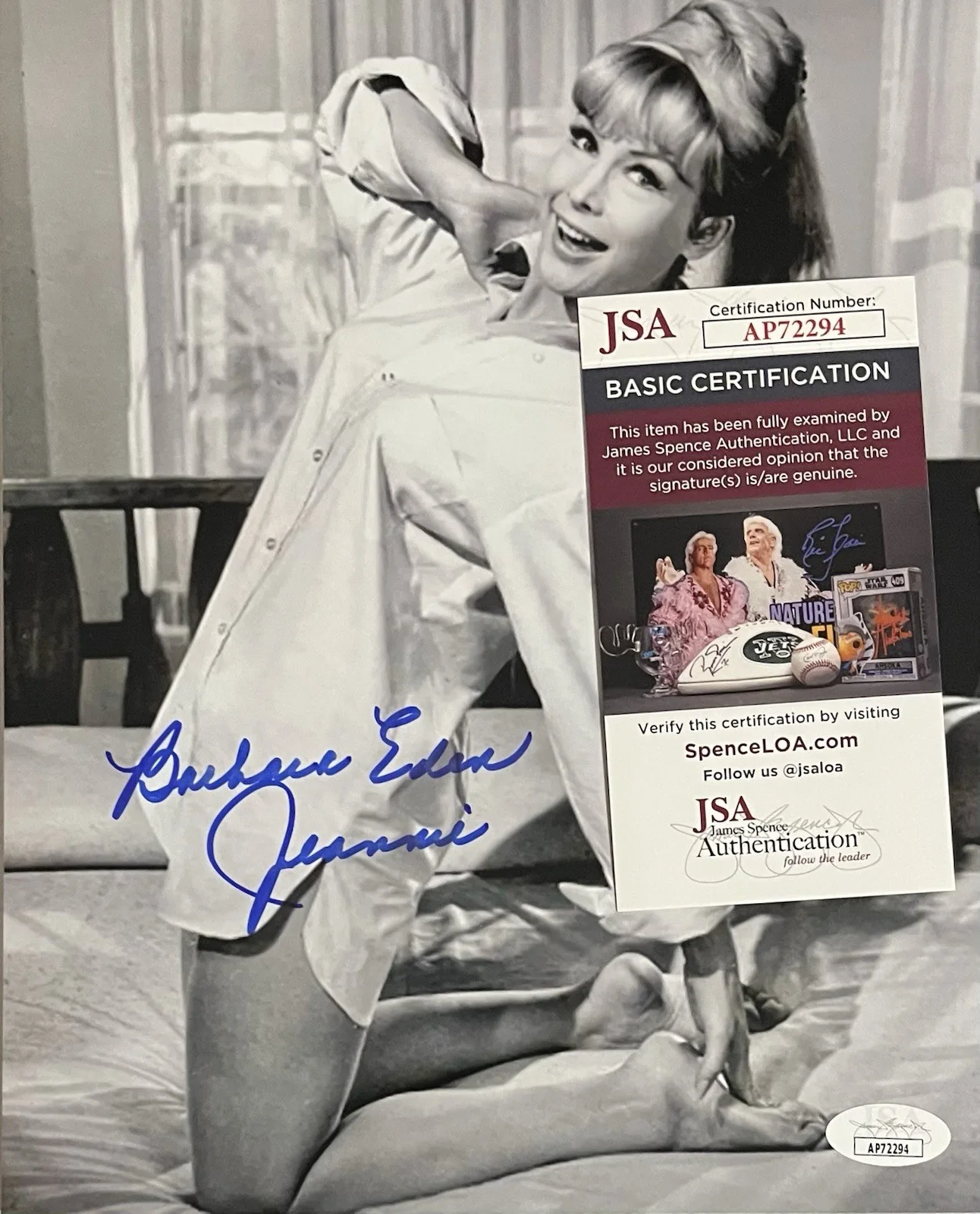 Barbara Eden — Barbara Eden SEASON 1 Of I Dream Of Jeannie Signed 8x10 BW Photo JSA COA, изображение 2