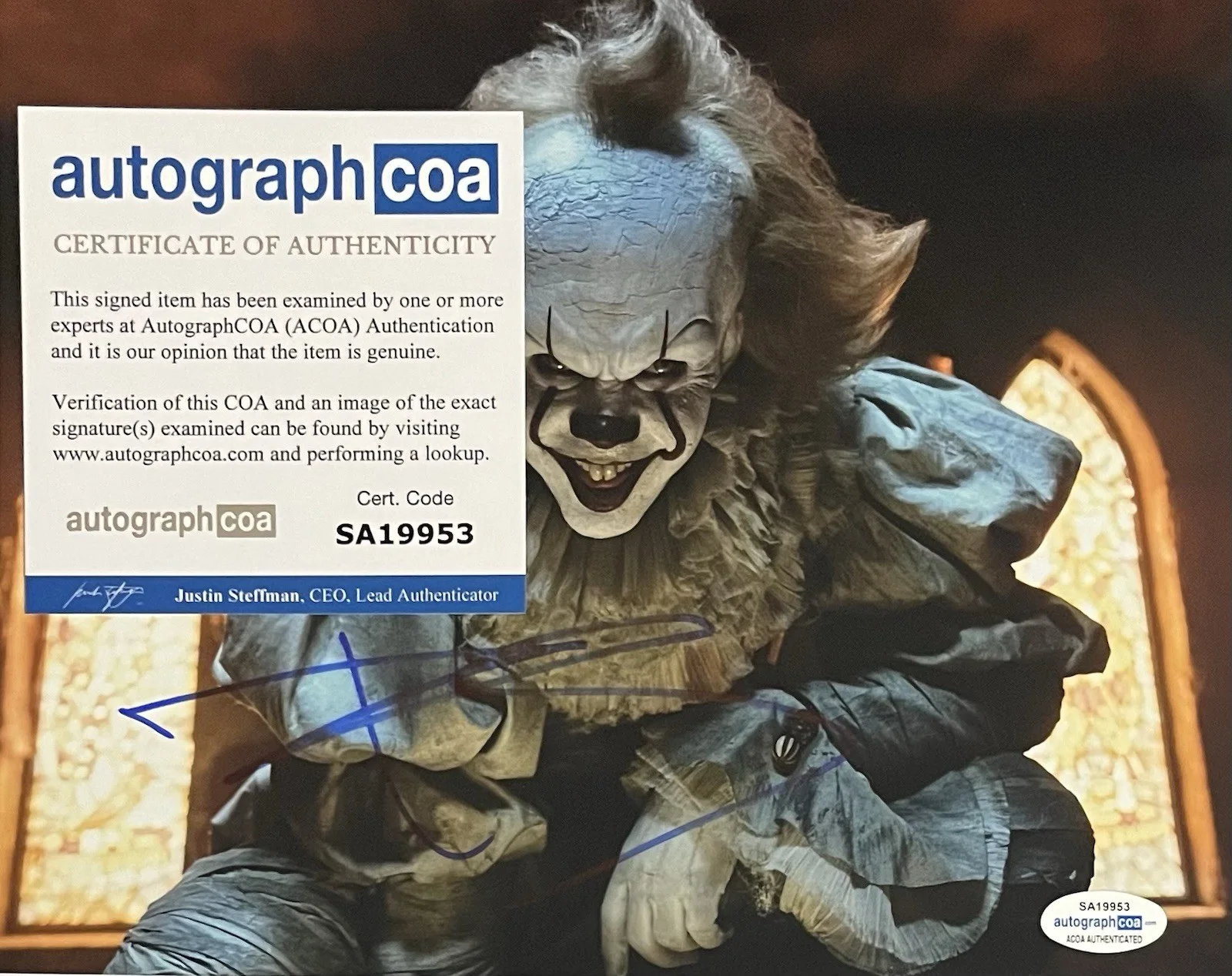 Bill Skarsgård — Bill Skarsgard “IT” (2017) AUTOGRAPH ‘Pennywise’ Signed 8x10 Photo ACOA, изображение 2