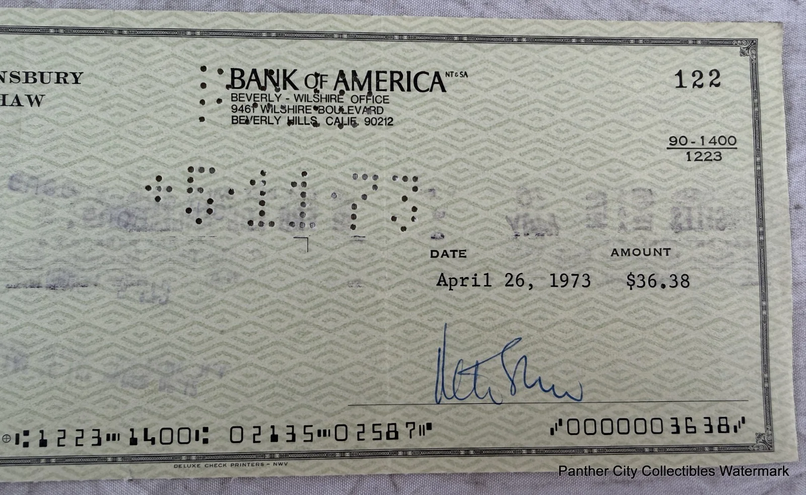 1973 Signed Check Peter Shaw Angela Lansbury Hollywood Actor Actress To Gucci, image 3