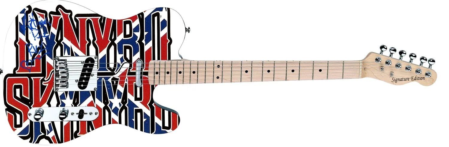 Artimus Pyle Lynyrd Skynyrd Autographed Photo Vintage Flag Graphics Guitar ACOA, изображение 2