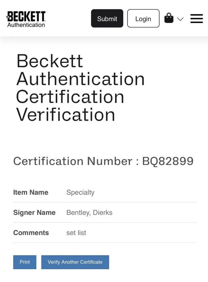 Dierks Bentley Signed 2025 Concert SetList Beckett COA BQ82899, image 2