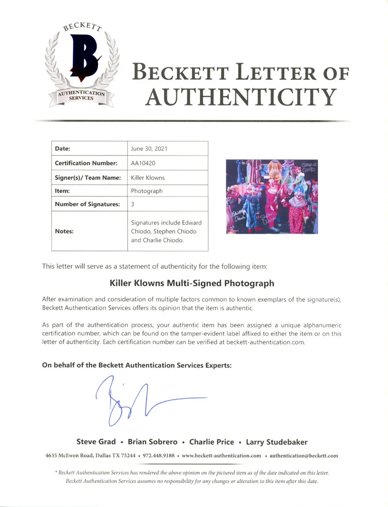 THE CHIODO BROTHERS KILLER KLOWNS SIGNED AUTOGRAPHED 8x10 PHOTO RARE BECKETT BAS, изображение 2