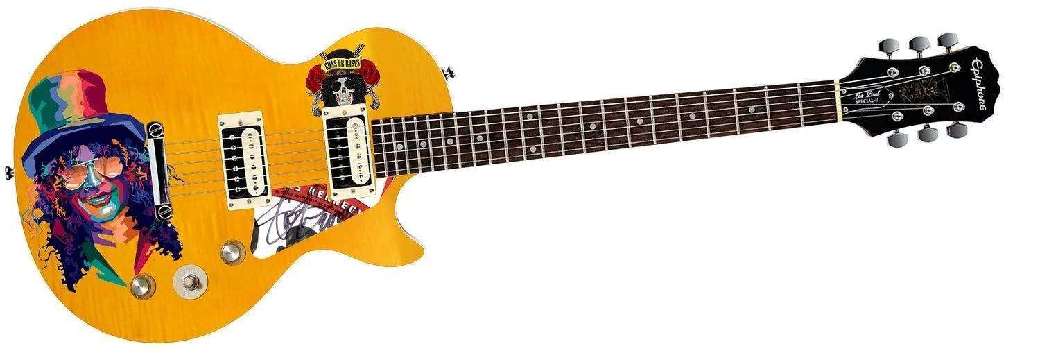 Slash of Guns N Roses Autographed Custom Graphics Epiphone AFD Special II Guitar, изображение 3