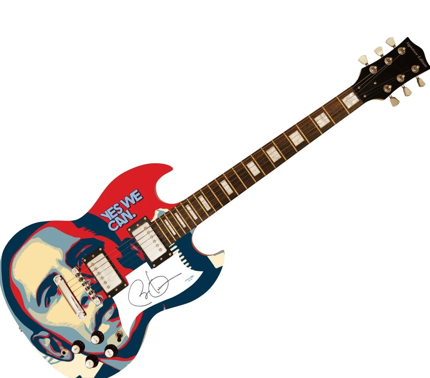 President Barack Obama Autographed Custom Graphics Yes We Can Guitar ACOA, image 3