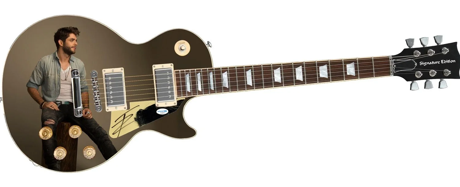 Thomas Rhett Signed 1/1 Custom Graphics Guitar ACOA, image 2