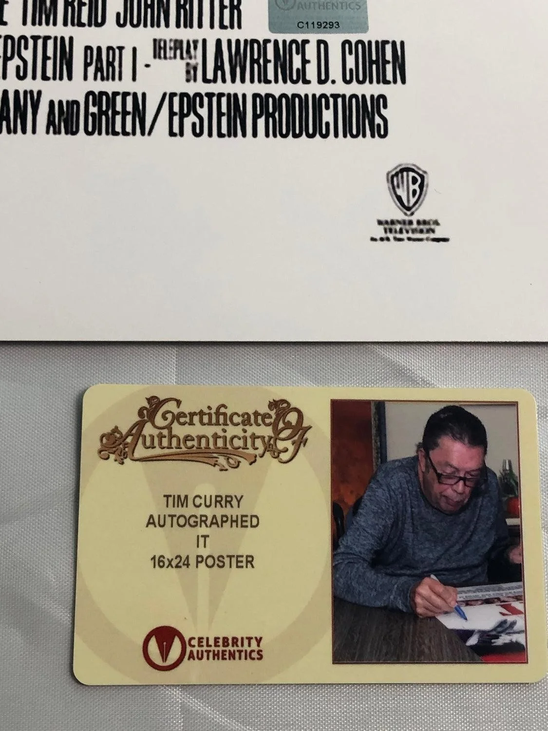 Tim Curry Signed 16x24 Stephen King's IT Poster, image 4