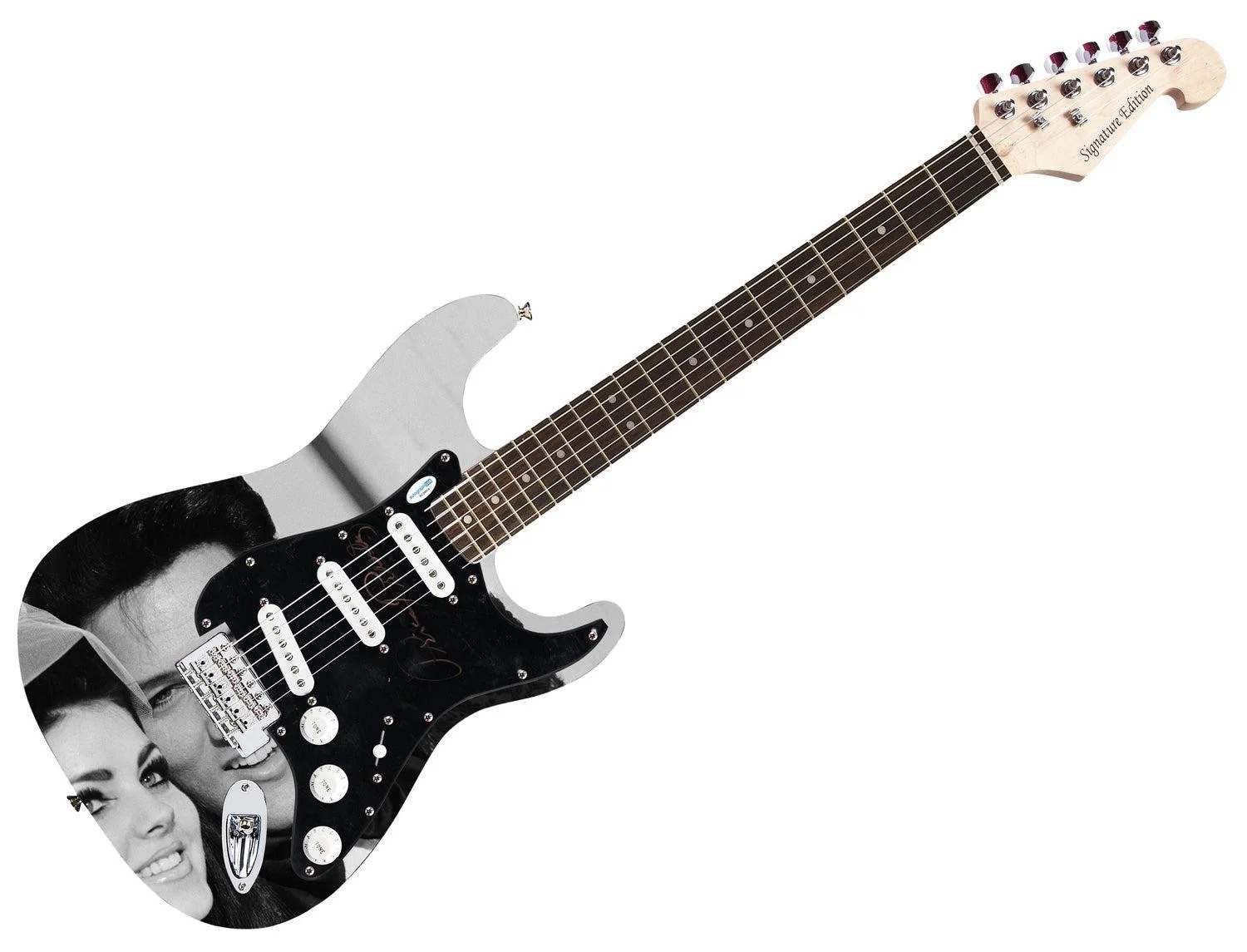 Priscilla Presley Signed "King & Queen" Custom Graphics Guitar ACOA, image 3