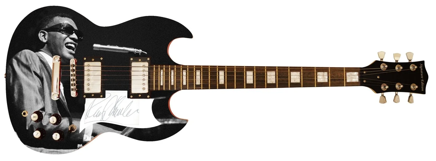 Ray Charles Autographed "Soulful Serenade" 1/1 Custom Graphics Guitar - Assistan, изображение 2