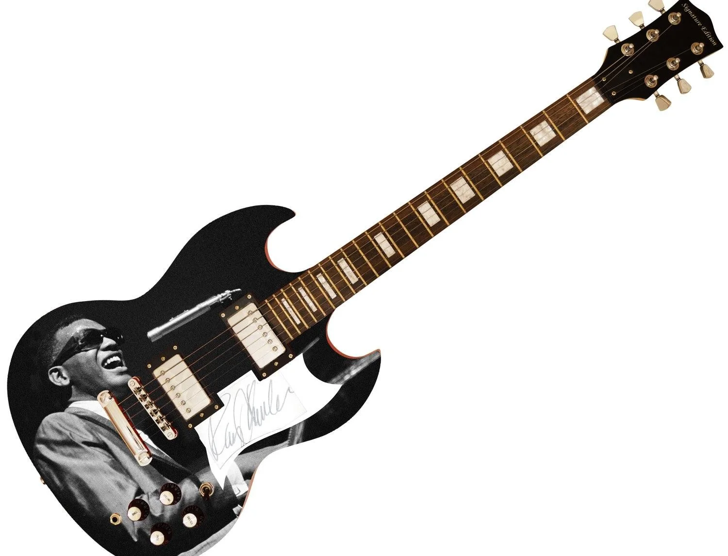 Ray Charles Autographed "Soulful Serenade" 1/1 Custom Graphics Guitar - Assistan, изображение 3