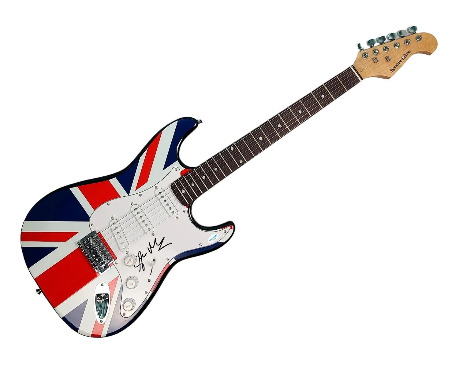 Sex Pistols Glen Matlock Autographed British Flag Custom Graphics Guitar. ACOA, image 2