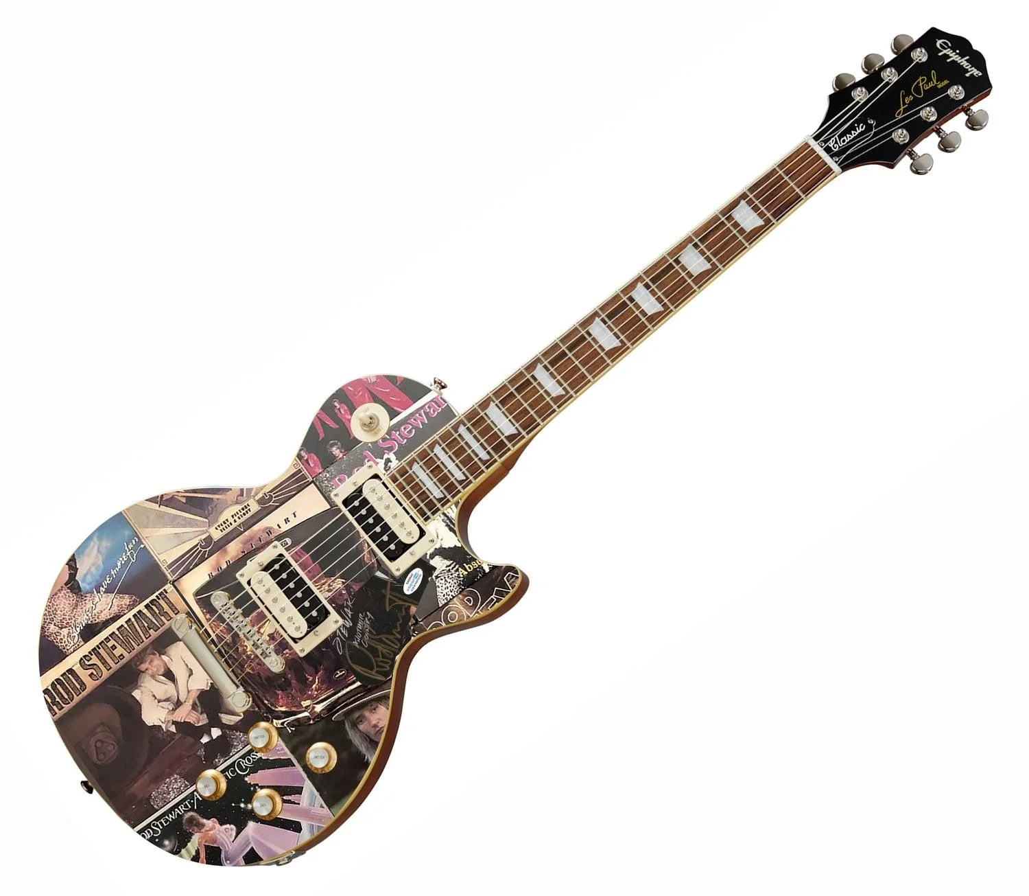 Rod Stewart Signed Album Collage Custom Graphics Guitar, image 2