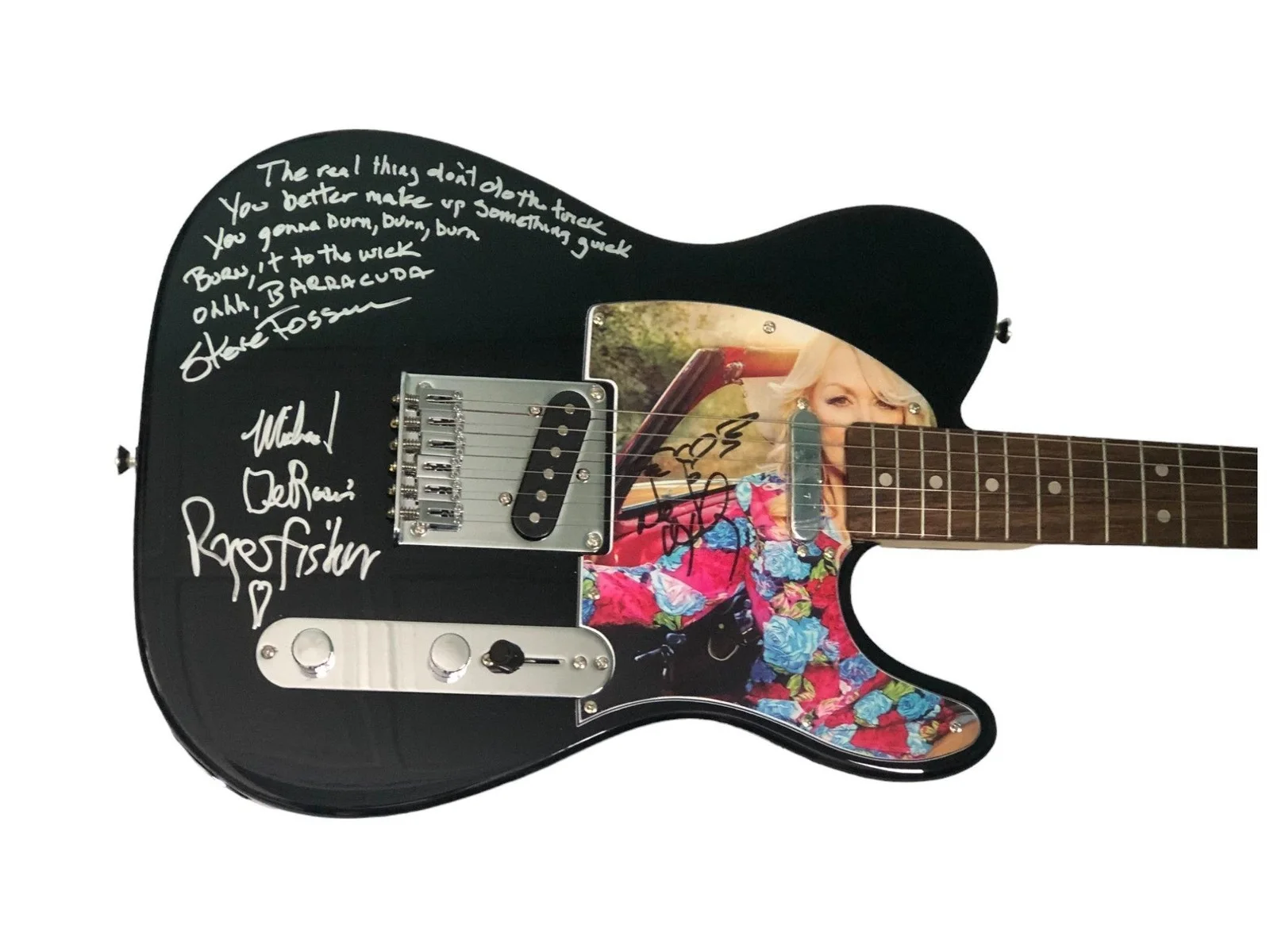 Heart Band Signed Fender Guitar with Barracuda Lyrics, image 2