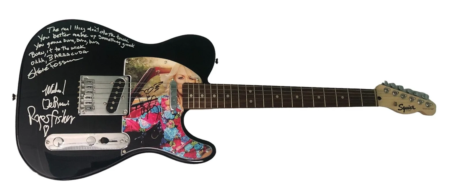 Heart Band Signed Fender Guitar with Barracuda Lyrics, image 3