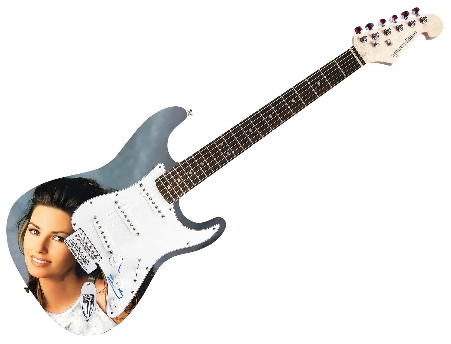 Shania Twain Autographed Vintage Head Shot Graphics Photo Guitar, изображение 2