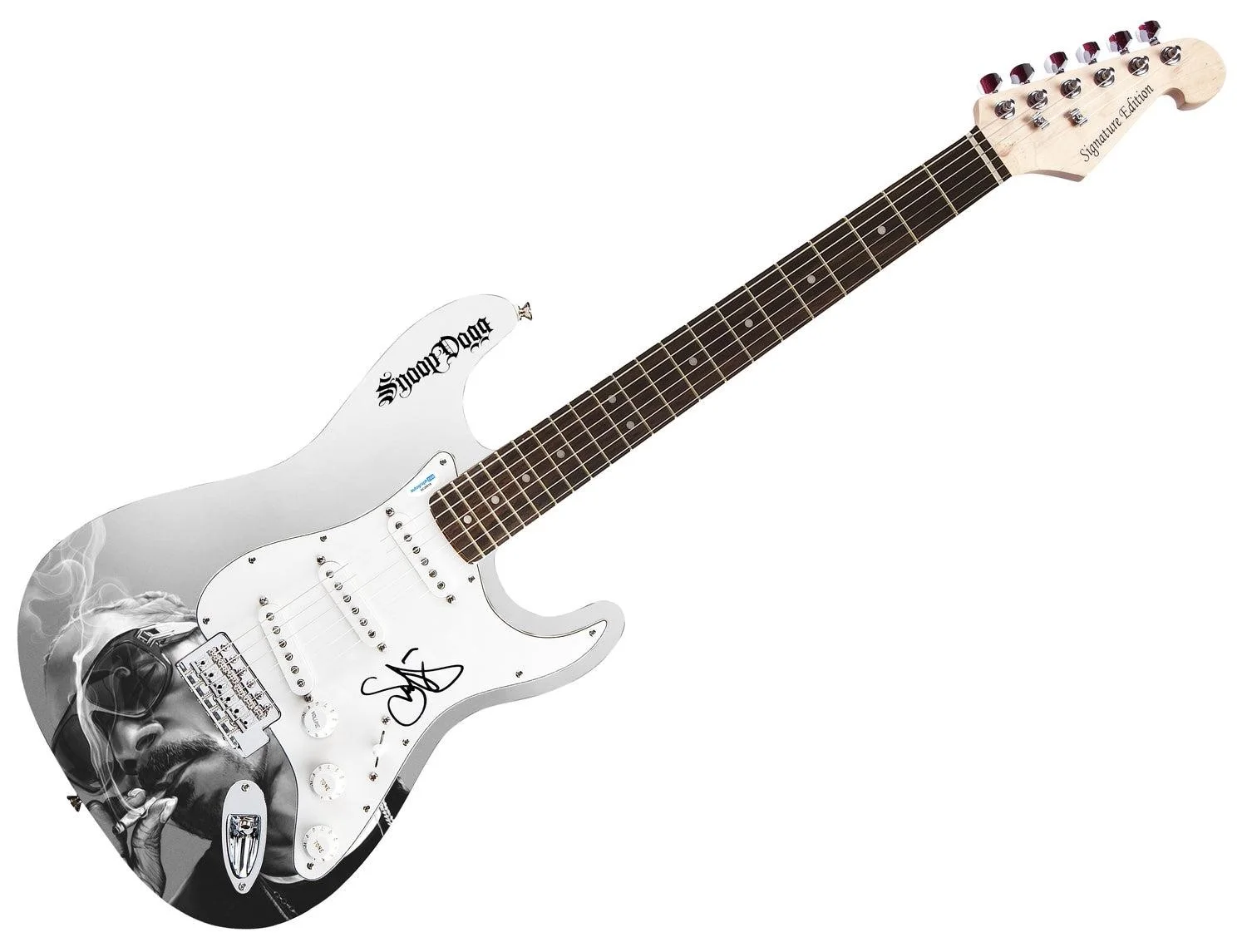 Snoop Dogg Signed "Too High Too Fly" Custom Graphics Guitar ACOA, image 2