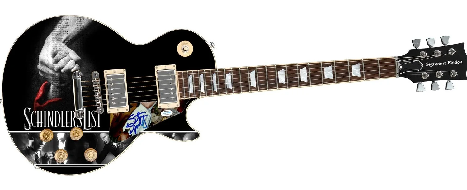 Steven Spielberg Signed "Schindler's List" Custom Graphics Guitar ACOA, image 3