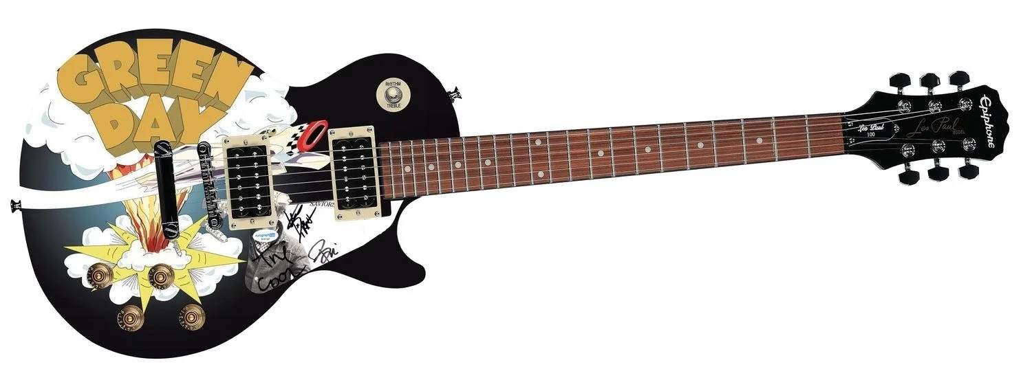 Green Day Autographed "Dookie Domination" Custom 1/1 Les Paul 100 Graphics Guita, image 3